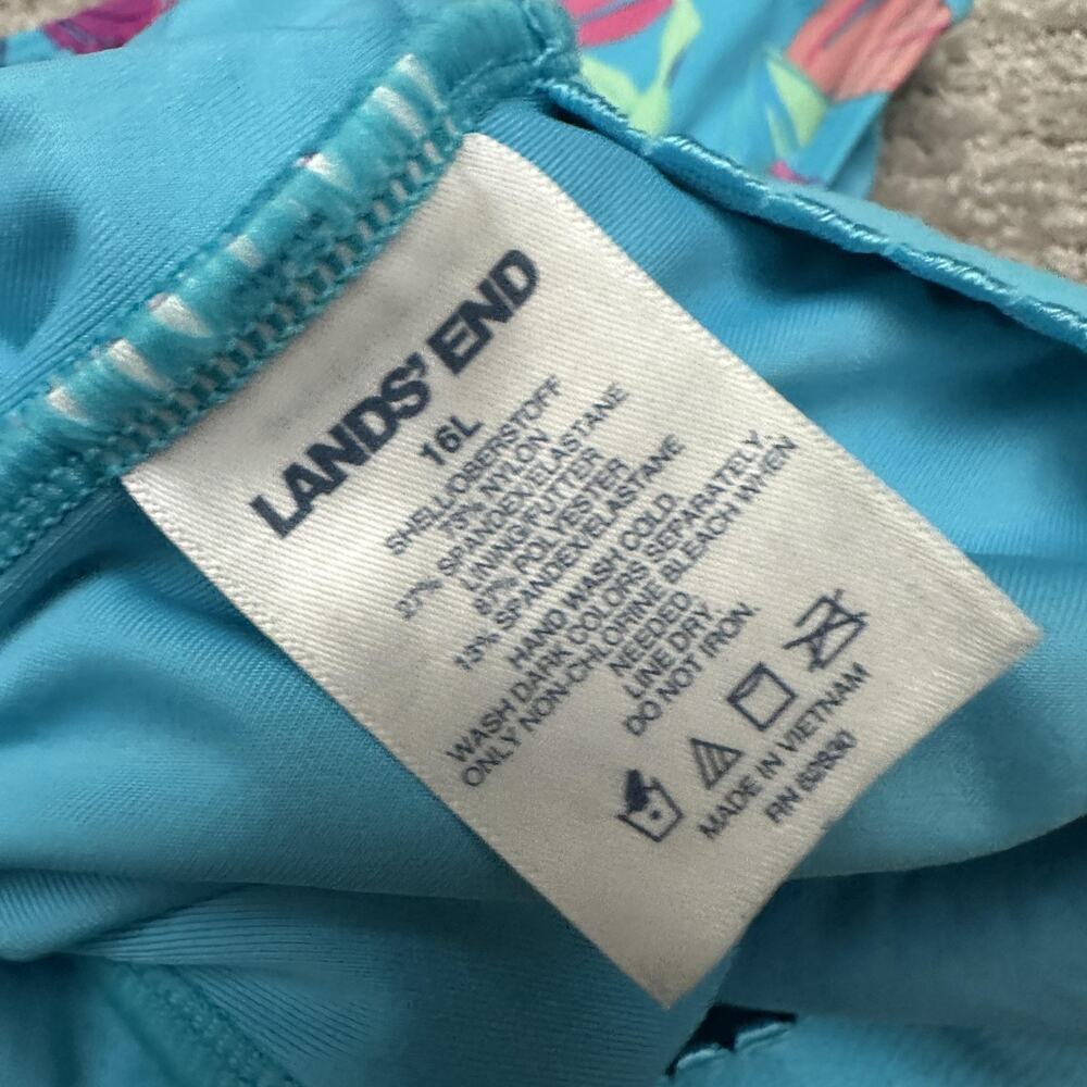 Lands' End Swimsuit Womens 16L Blue Floral Tropical One Piece Bathing Suit - Picture 12 of 13